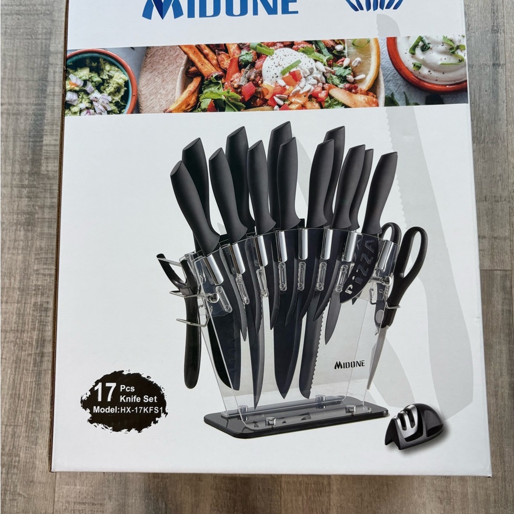 17 Piece Midone Stainless Steel Kitchen Knife Set Including Stand